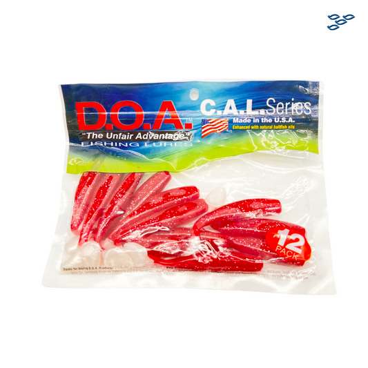 D.O.A. - PACK DE 12 SEÑUELOS DE GOMA (RED SILVER/WHITE TAIL)