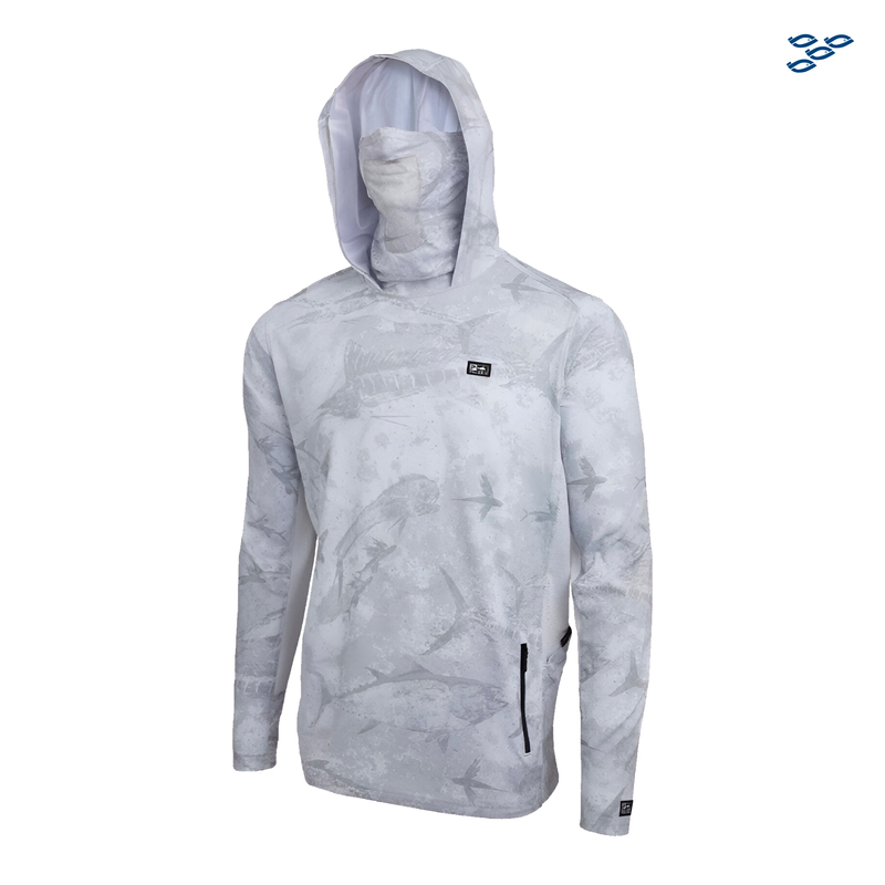 Cargue la imagen en el visor de la galería, PELAGIC - PLAYERA PELAGIC CAPUCHA VAPORTEK HOODED LIGHT GREY

