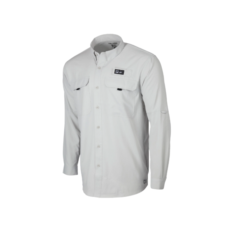 Cargue la imagen en el visor de la galería, CAMISA PELAGIC M/L KEYS FISHING LIGHT GREY XL MANG GRIS
