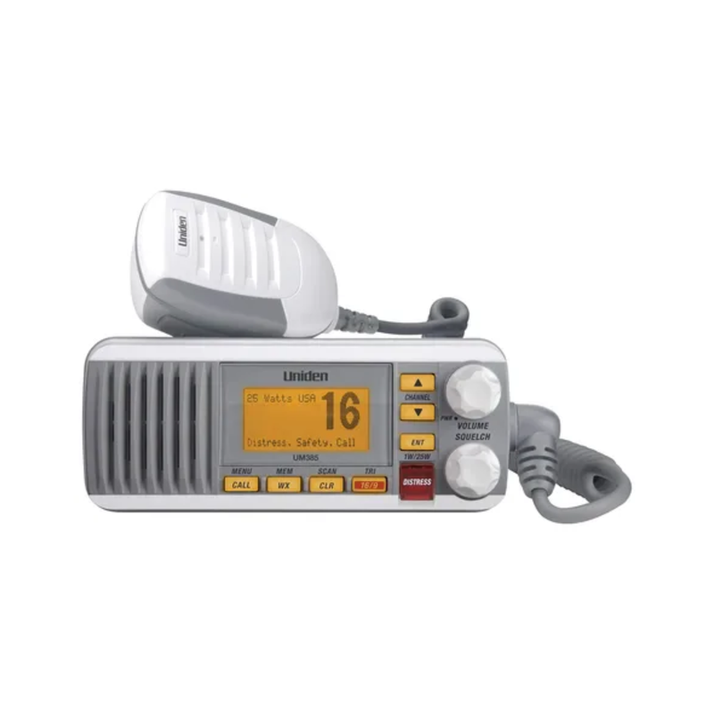 Cargue la imagen en el visor de la galería, RADIO MARINO VHF / UM385 / 25W / IPX4 / DSC Clase D con GPS / Pantalla LCD / Blanco
