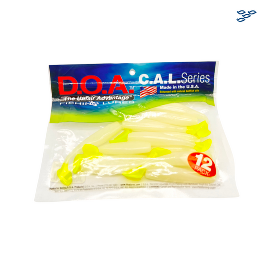 D.O.A. - PACK DE 12 SEÑUELOS DE GOMA (GLOW WHITE/CHART TAIL)