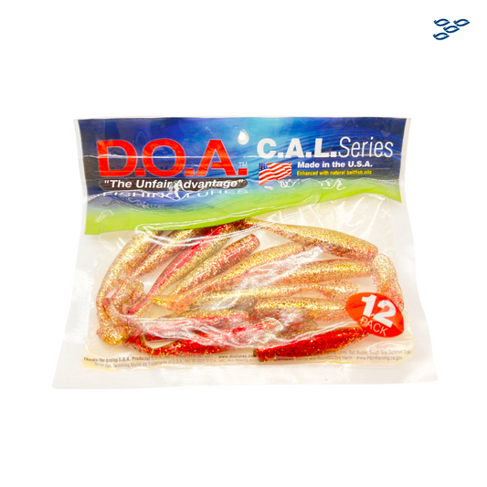 D.O.A. - PACK DE 12 SEÑUELOS DE GOMA (SHAD RED/GOLD GLITTER)