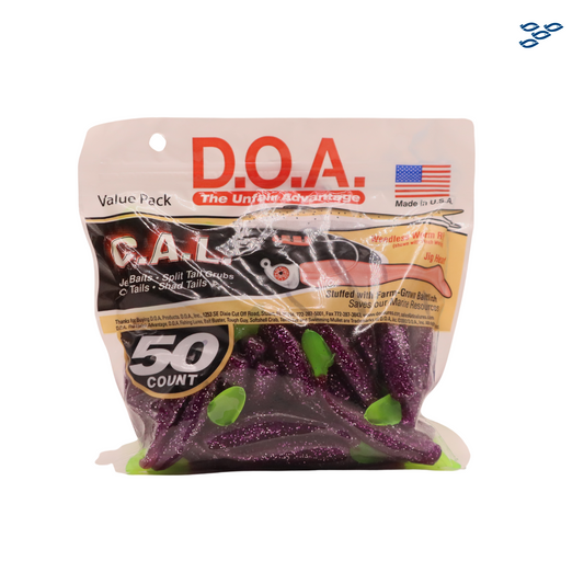 D.O.A. - PACK DE 50 SEÑUELOS DE GOMA (PURP/CHART TAIL)