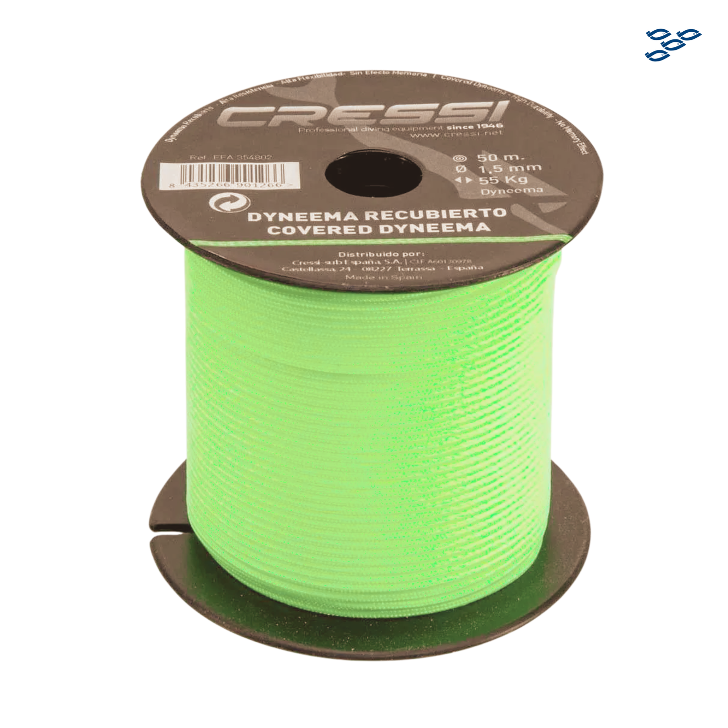 HILO DYNEEMA VERDE X METRO 2.0MM 400KG ROLLO 50 MT