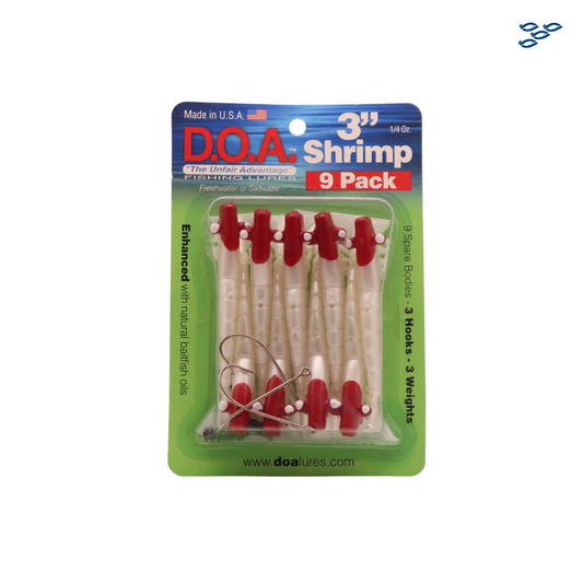 D.O.A. - PACK DE 9 SEÑUELOS DE GOMA SHRIMP (PEARL/RED HEAD)