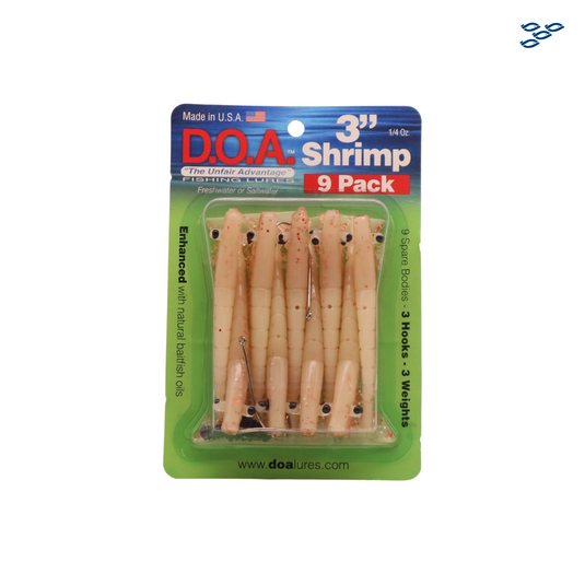 D.O.A. - PACK DE 9 SEÑUELOS DE GOMA SHRIMP (GLOW/COPPER CRUSH BELLY)