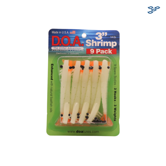 D.O.A. - PACK DE 9 SEÑUELOS DE GOMA SHRIMP (NITE GLOW/FIRE TAIL)