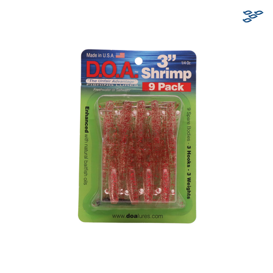 D.O.A. - PACK DE 9 SEÑUELOS DE GOMA SHRIMP (CLEAR RED GLTR)