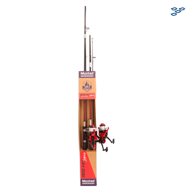 Cargue la imagen en el visor de la galería, MUSTAD - 2 COMBOS CAÑA Y CARRETE SPINNING “BIG HIT LEGACY COMBO” COLOR ROJO (2 TRAMOS)
