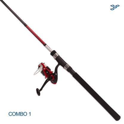 MUSTAD - 2 COMBOS CAÑA Y CARRETE SPINNING “BIG HIT LEGACY COMBO” COLOR ROJO (2 TRAMOS)